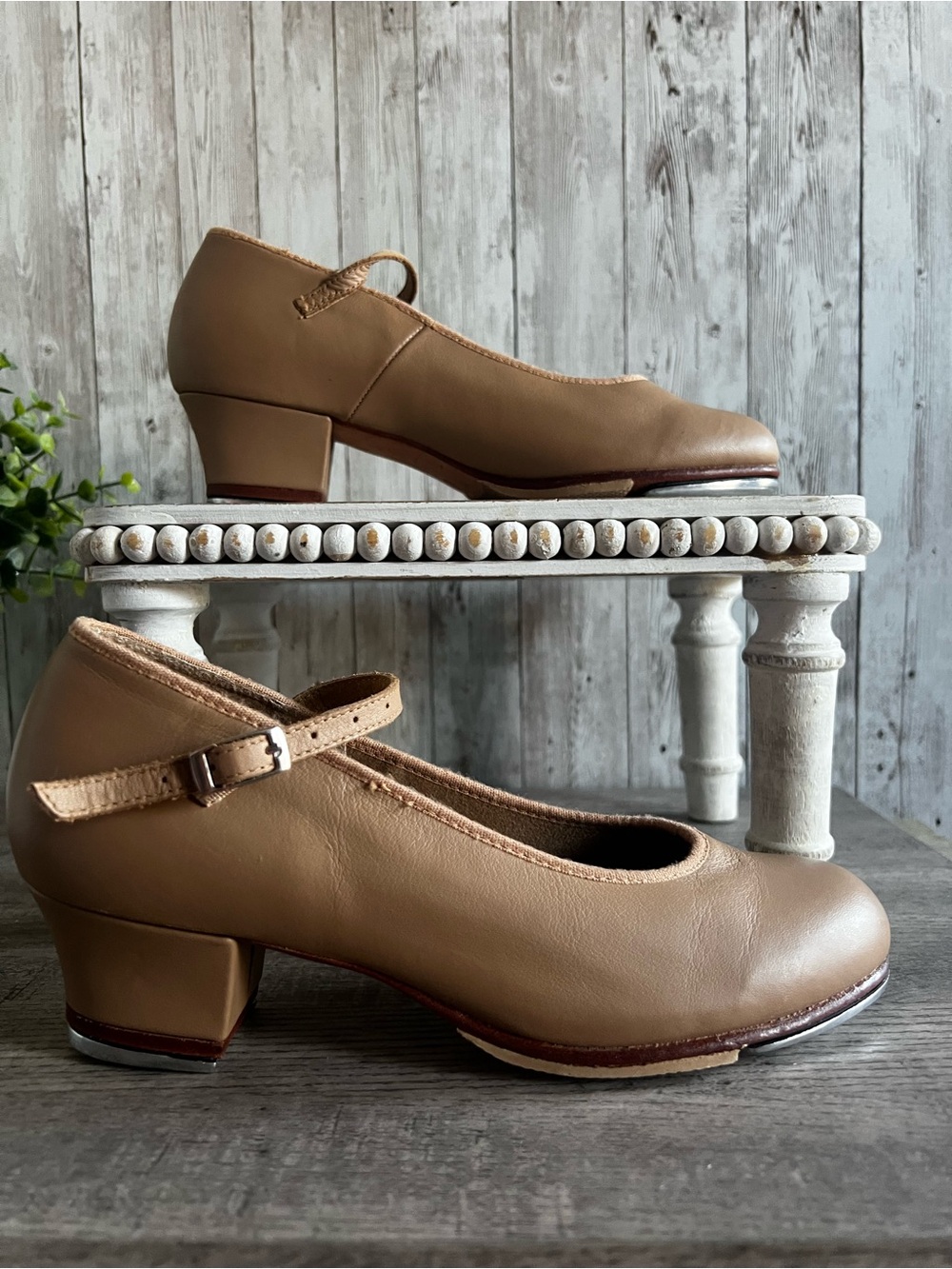 Bloch Showtapper Leather Tap Shoes Tan Mary Jane Block Heel Womens Size 6